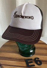 TRUE VINTAGE BROWN/WHITE BROWNING FIREARMS TRUCKER HAT SNAPBACK USA MADE VGC E6