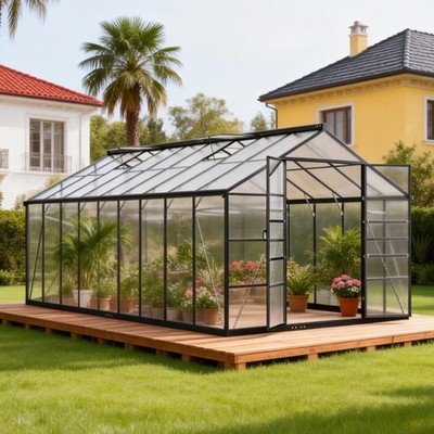10x18 FT  Polycarbonate Green House for Outside Garden Backyard, Black