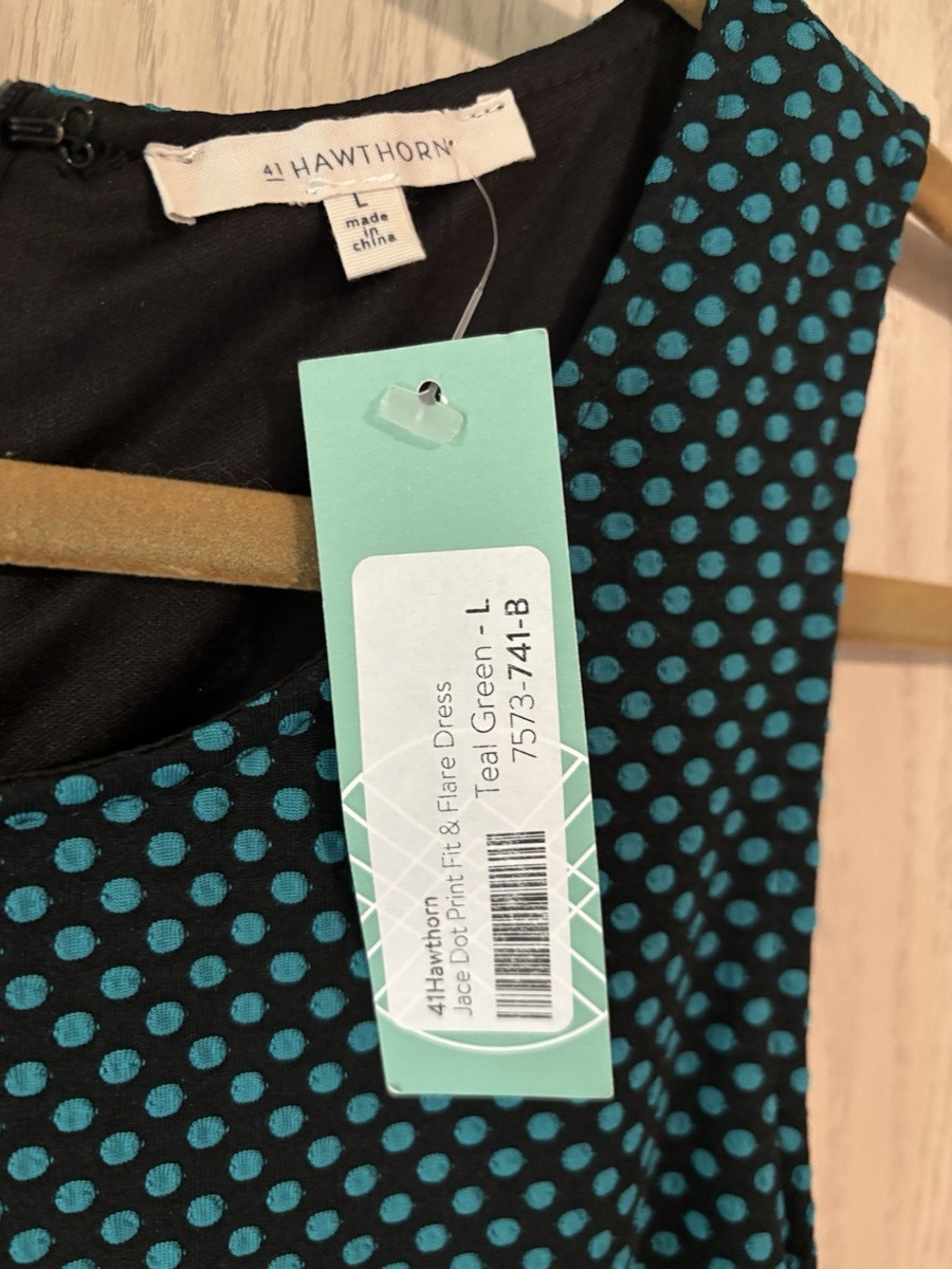 41 Hawthorn Fit & Flare Dress Teal Green/Black Polka Dot Scoop Neck L 41 Hawthorn Fit & Flare Dress Teal Green/Black Polka Dot Scoop Neck L