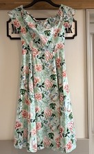 Lady Vintage Green Bird & Floral Fit & Flare Off the Shoulder Tea Dress Size 10
