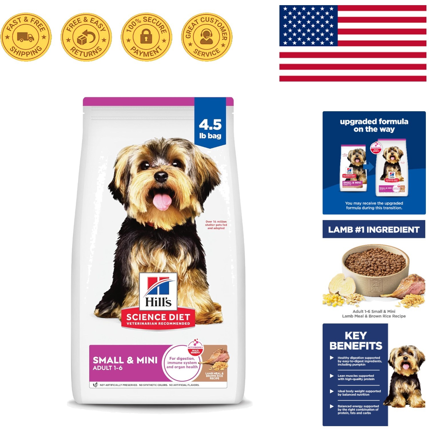 All-Natural Small & Mini Dog Food, Lamb & Brown Rice - 4.5 l