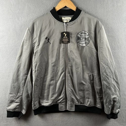 Baseballism Jacket Mens Large Gray Baseball Hall Of Fame Cooperstown Bomber NWT