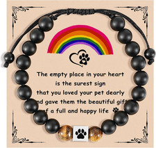 Pet Memorial Stone Bracelet  Rainbow Bridge Sympathy Gift, With Card  Paw Prin