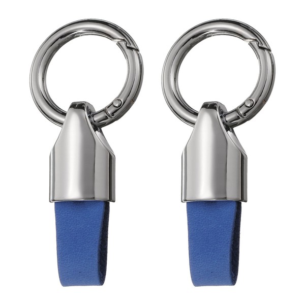 2 StüCk Auto SchlüSselring Clip Leder SchlüSselanhäNger Key Fob Silberton Blau-image
