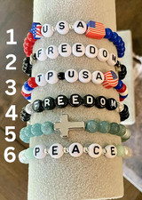 Beaded Bracelet-Stackable-Stretch- Cross Spiritual - USA- FREEDOM PEACE