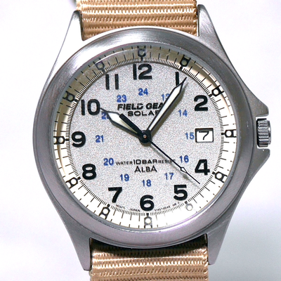 SEIKO ALBA FIELD GEAR Military Watch V145 1998 Khaki Solar Power