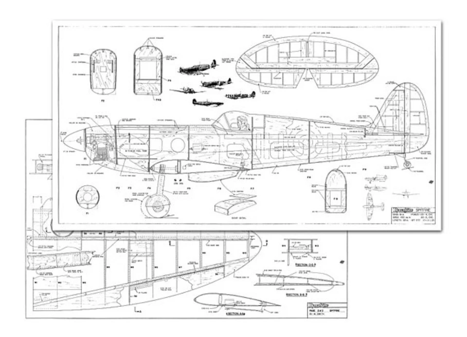 Fun Sport Scale Spitfire By Dynaflite RC Fixed Wing Airplane Short Kit + Plan - Image 2 of 3