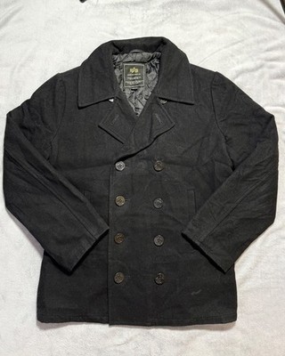 Alpha Industries Men's Double Breasted  Navy black Pea Coat Size M