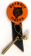 1960's DETROIT TIGERS w/ribbon  baseball charms 1.75" celluloid pinback sp1