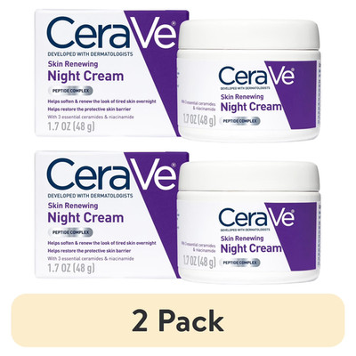 CeraVe Skin Renewing Night Face Cream Peptides Hyaluronic 1.7oz, 2 Pack