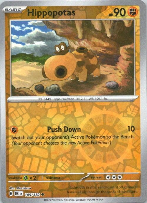 HIPPOPOTAS 105/182 COMMON DESTINED RIVALS POKEMON REVERSE HOLO NM/M