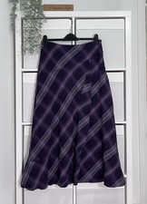 Maxi gonna svasata donna tartan taglia 12 viola a quadri foderata a quadri country nuova con etichetta