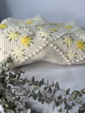 Vtg Cottagecore Handmade Crochet Floral Throw...