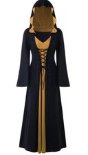 Halloween Dress Medieval Hooded Maxi Robe Cosplay Victorian Costume Stretchy XL