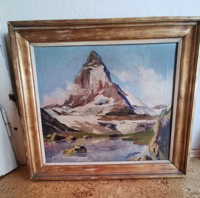 Ölbild Matterhorn Berglandschaft Gemälde Berge Bild Öl  Vintage Midcentury 