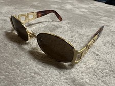 AUTHENTIC FENDI SL7069 Sunglasses Gold Zucca Logo Vintage Brown Case Italy Rare