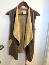 Brown Faux Suede Sherpa Lined Vest Women s L Boho Western Artisan Boutique