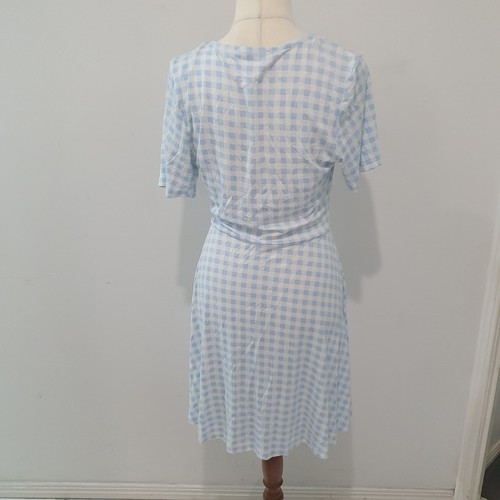 Vestido Pull & Bear Talla L Azul Claro Cuello a Cuadros Manga Corta Hasta la Rodilla - Imagen 5 de 8