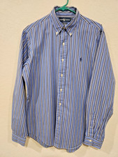 Ralph Lauren Men  s Custom Fit Button-Down Shirt 16.5 L Blue White Striped...