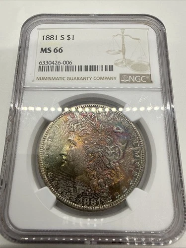 1881-S Morgan $1 NGC MS 66 Colorful Toned Obverse Bag Marks