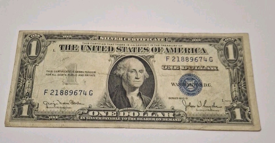 ✓ 1935 GODLESS Blue Seal $1 Dollar Silver Certificate, Old US One