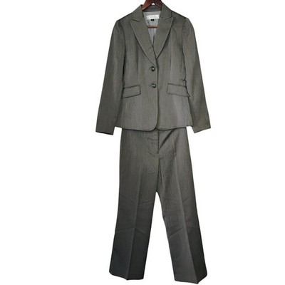 Tahari Suit Set Womens 2 Blazer Pants Gray Career Business Office Professional