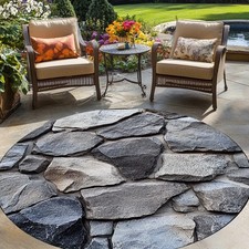 100cm 100cmHKStorage Grey Stone Pattern Round Mat - Modern Polyester Outdoor Mat