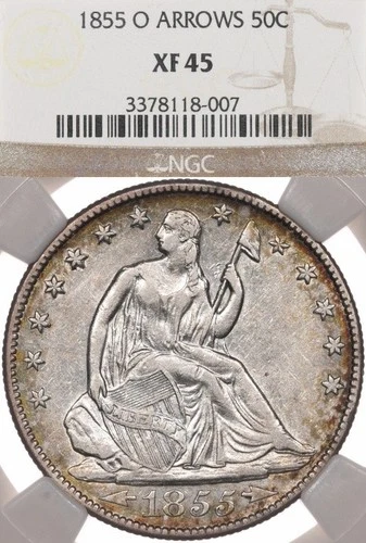 1855-O 50C NGC XF45 Arrows Seated Liberty Silver Half Dollar Toned