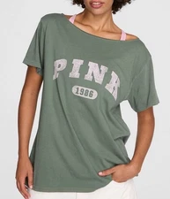 Victoria's Secret PINK CAMPUS COTTON Off the Shoulder Tee SMALL