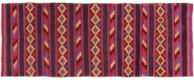 Afghan Kelim Soumakh Ghalmuri Teppich 150x390 Handgewebt Läufer Lila Streifen - Bild 1 von 4