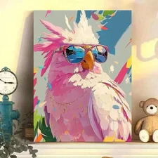 Chic Pink Parrot Framed Canvas Stretched Ready to Hang 50x40 Home decor Gift