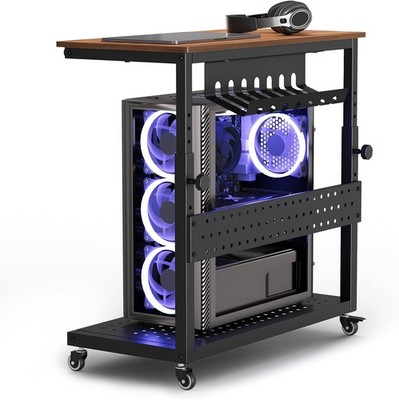 Computer Tower Stand, 11 Level Height Adjustable PC Stand with Line Storage Rack