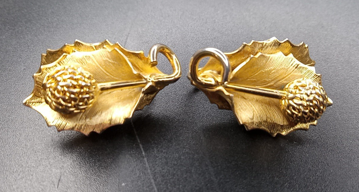 Leaf Berry Clip On Gold Toned Earrings