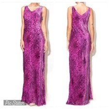 2OH Threads Purple Maxi Dress Womens MEDIUM Floral Silk Blend Boho Evening Gown