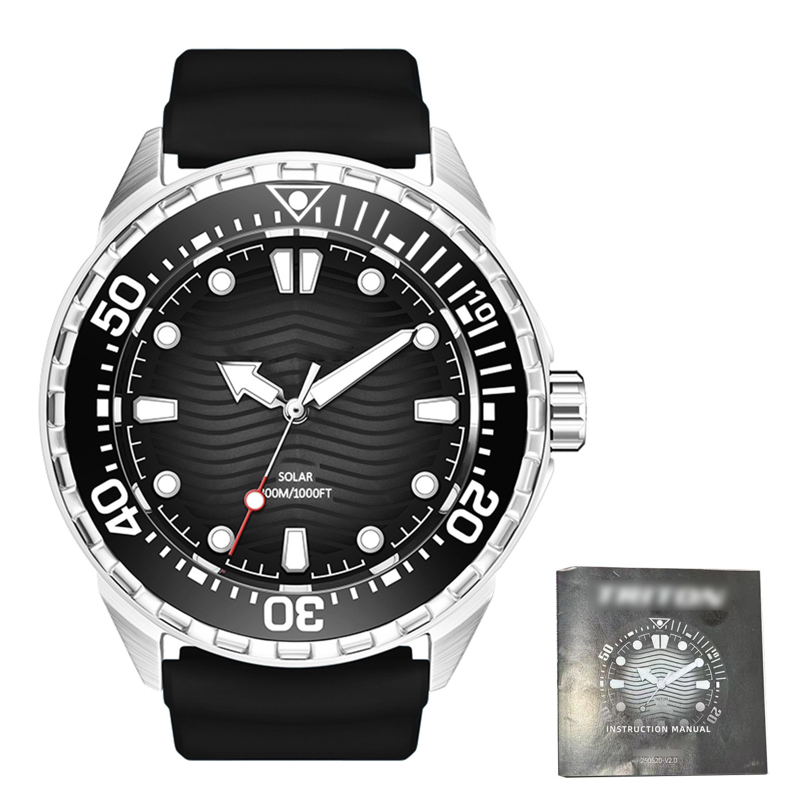 Solar Powered Quartz Dive Watch Night Glow 300M Black 2M2Z