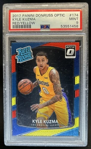 2017-18 Panini Donruss Optic Kyle Kuzma Red and Yellow RC #174 Lakers PSA 9