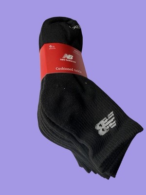 New Balance 6 Pairs Men's Cushioned Ankle Socks Black Arch Support