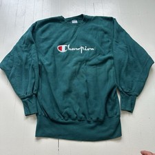 Vintage 90s Champion Reverse Weave Spellout Green Sweatshirt XL Crewneck USA
