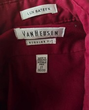 Van Heusen Lux Sateen Men's Burgundy Dress Shirt 17 32/33 Regular Fit No Iron
