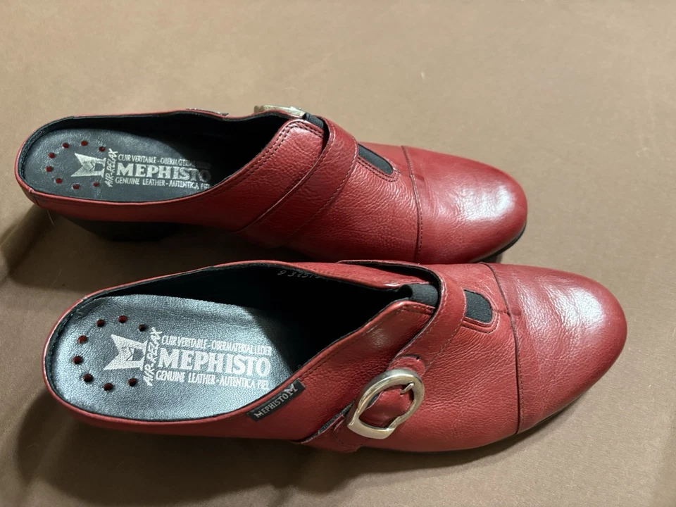Zuecos para mujer Mephisto Texas de cuero rojo talla 10 M usados en excelente estado $295 Veneta Soft Air Tech Foto 2 de 4