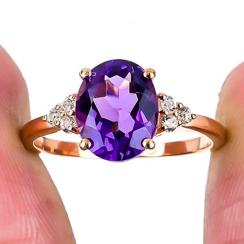 Pink Amethyst Gemstone 925 Solid Silver Statement February Ring Jewelry Size 8 - Picture 3 of 7