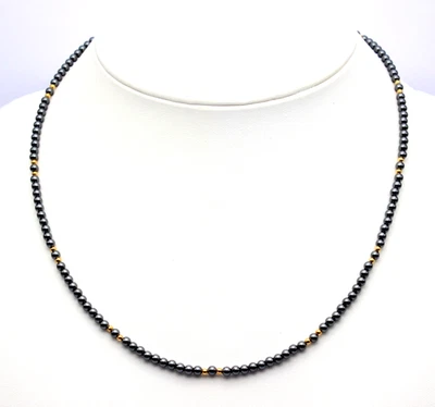 Hematita Cadena de Piedra Preciosa Bola Collar 925 Plata Dorada Metálico Negro - Imagen 1 de 4