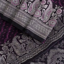 Sanskriti Vintage Purple Pure Satin Saree Banarasi Brocade Zari Hand-Woven Sari