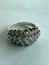 VINTAGE STERLING SILVER BEAUTIFUL WHITE/CLEAR STONE CLUSTER RING SIZE 7 4.3 GRAM