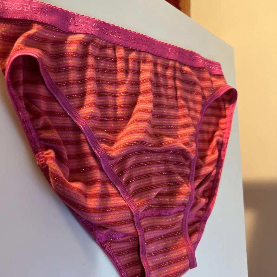 Bragas de algodón XL de colección Y2K Victoria's Secret 2003 rayas brillantes cintura alta muslo Foto 3 de 4