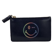 Anya Hindmarch Zipped Card Key Case Rainbow Wink - Dark Navy Multi Leather