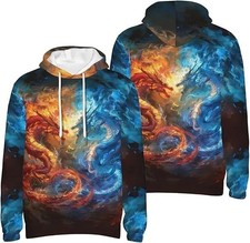 Fire and Ice Dragon Hoodie Elemental Fantasy Pullover Sweatshirt Unisex
