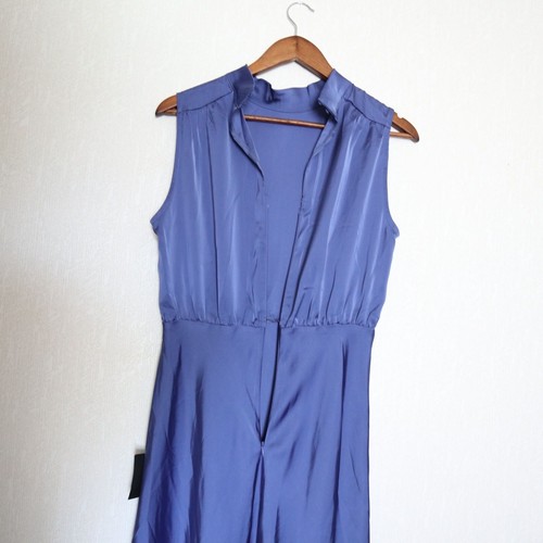 NEW Lulus Classic Elegance Blue Satin Sleeveless Mock Neck Maxi Dress - Picture 7 of 8
