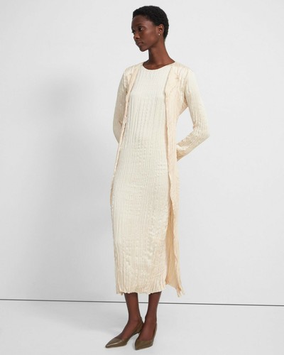 NWT Theory Crinkle Open Long Cardigan, Satin, Powder (Cream) Size S, M $495 - Picture 6 of 9