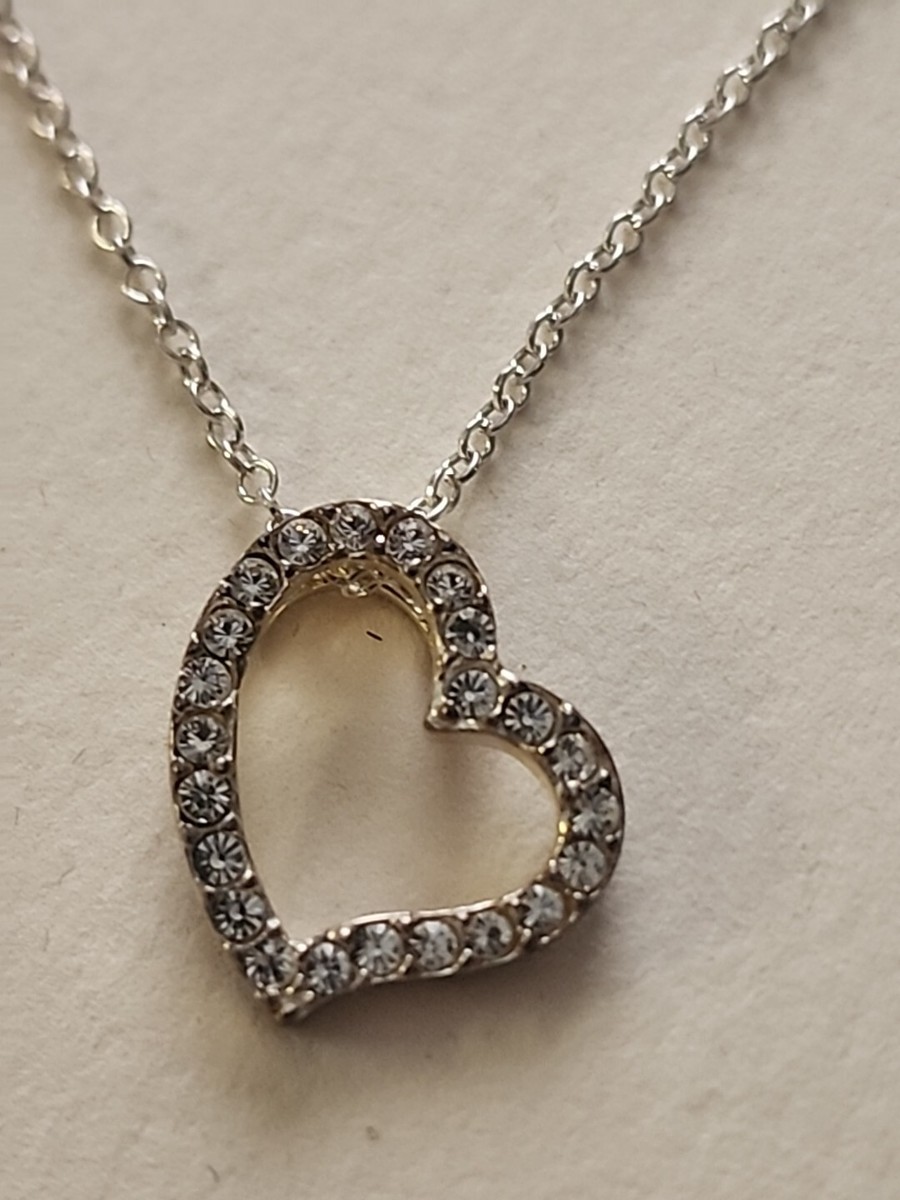 925 Sterling Silver Swarovski Crystal Heart Pendant Necklace NWT
